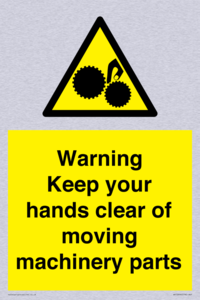 Warning - Keep your hands clear of moving machinery parts